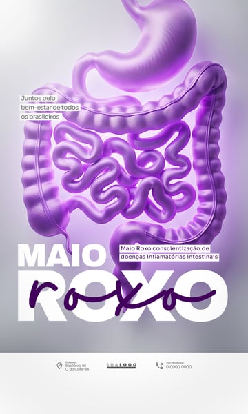 Maio Roxo CONSCIENTIZAÇÃO DE DOENÇAS INFLAMATÓRIAS INTESTINAIS SOCIAL MEDIA PSD EDITÁVEL 2