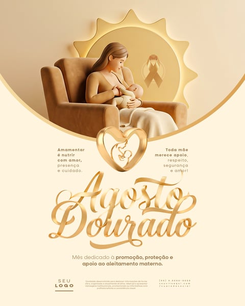 AGOSTO DOURADO MÊS DEDICADO À PROMOÇÃO PROTEÇÃO E APOIO AO ALEITAMENTO MATERNO SOCIAL MEDIA PSD EDITÁVEL 3