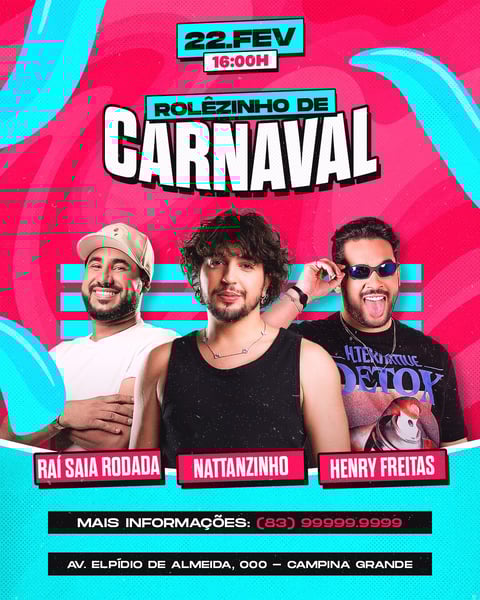 FLYER EVENTO PSD EDITÁVEL FEED ROLÊZINHO DE CARNAVAL