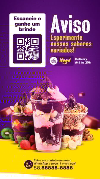STORY AVISO IMPORTANTE SABORES VARIADOS AÇAITERIA SOCIAL MEDIA PSD EDITÁVEL
