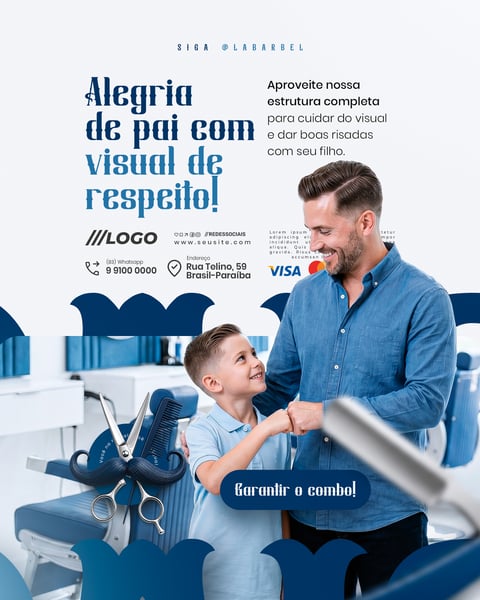 VISUAL DE RESPEITO CABELO E BARBA BARBEARIA DIA DOS PAIS SOCIAL MEDIA PSD EDITÁVEL