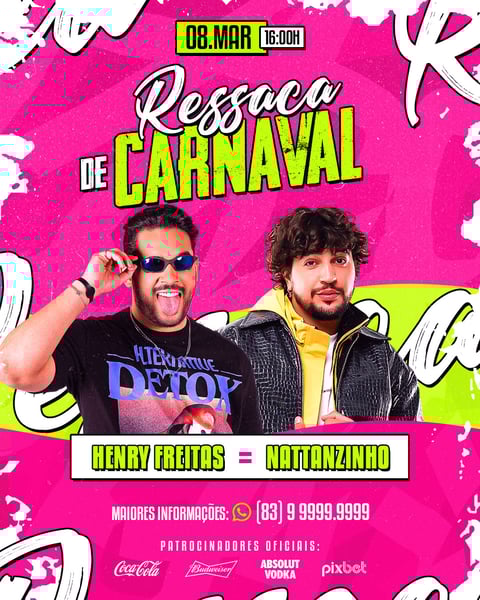 FLYER PSD EDITÁVEL FEED RESSACA DE CARNAVAL