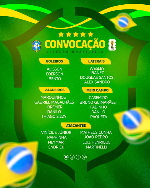 Post Instagram Convocação Seleção Brasileira Futebol PSD Editável