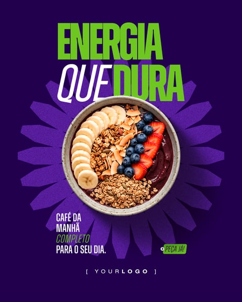 BANNER PARA REDES SOCIAIS PRATO DE AÇAÍ COM BANANA E GRANOLA PSD EDITÁVEL
