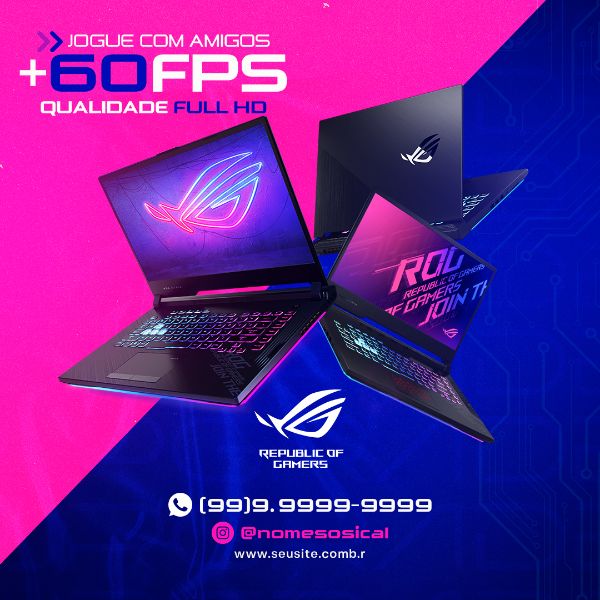 SOCIAL MEDIA FEED JOGUE COM MAIS FPS NOTEBOOK GAMER ASUS ROG PSD EDITÁVEL