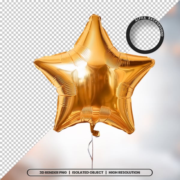3D RENDER BALÃO METALIZADO ESTRELA DOURADO ELEMENTO ÍCONE PSD PNG