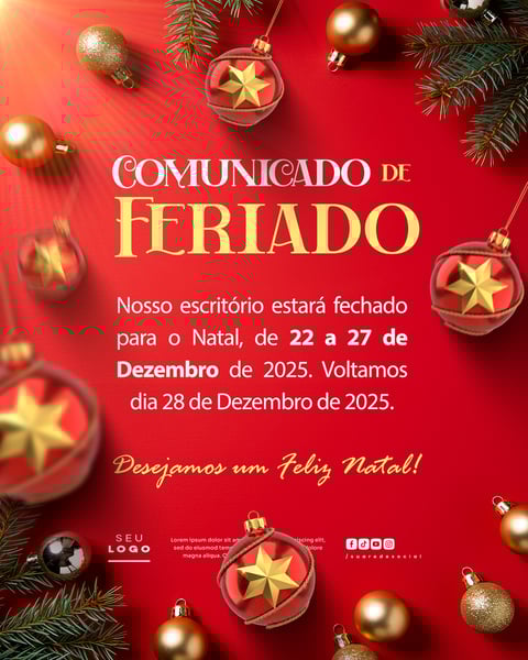 COMUNICADO DE NATAL AVISO ANÚNCIO RECESSO FERIADO SOCIAL MEDIA PSD EDITÁVEL 12