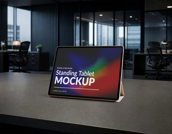 TABLET EM PÉ PSD EDITÁVEL MOCKUP