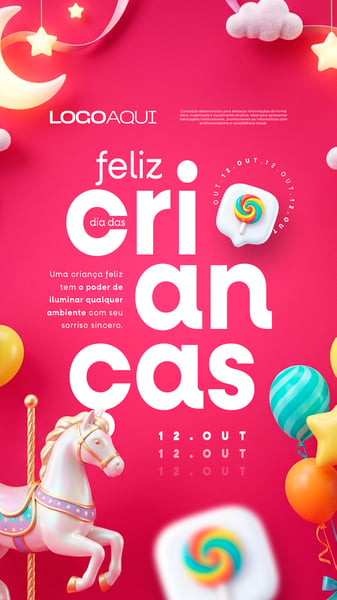 FELIZ DIA DAS CRIANÇAS BRINQUEDOS 3D SOCIAL MEDIA FLYER PSD EDITÁVEL STORY