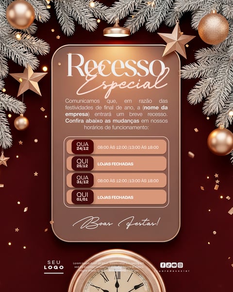 HORÁRIO ESPECIAL RECESSO FINAL DE ANO SOCIAL MEDIA PSD EDITÁVEL 1