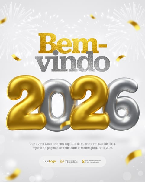 Feliz Ano Novo 2026 Post Social Media PSD Editável