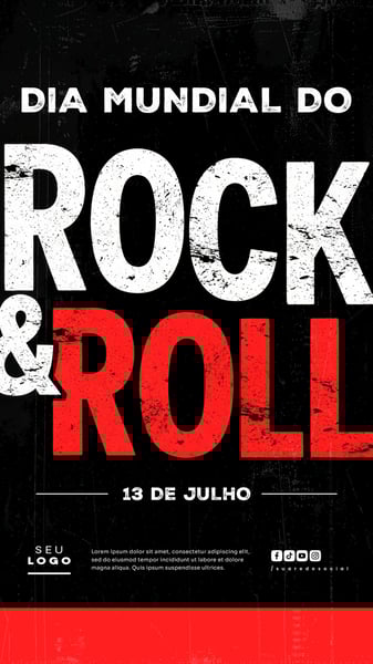 DIA MUNDIAL DO ROCK 13 DE JULHO SOCIAL MEDIA POST EDITÁVEL STORY