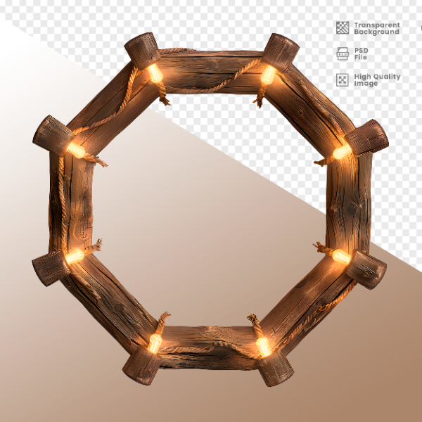 CÍRCULO DE MADEIRA COM LUZ - ELEMENTO 3D PARA COMPOSIÇÃO - WOOD
