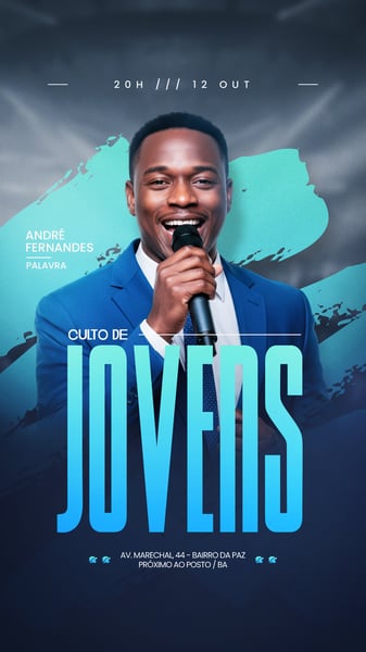 FLYER GOSPEL CULTO DOMINGO DE LOUVOR E ADORAÇÃO IGREJA SOCIAL MEDIA PSD EDITÁVEL