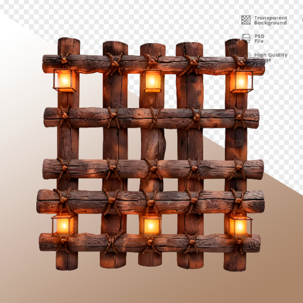 CERCA DE MADEIRA COM LUZ - ELEMENTO 3D PARA COMPOSIÇÃO - WOOD