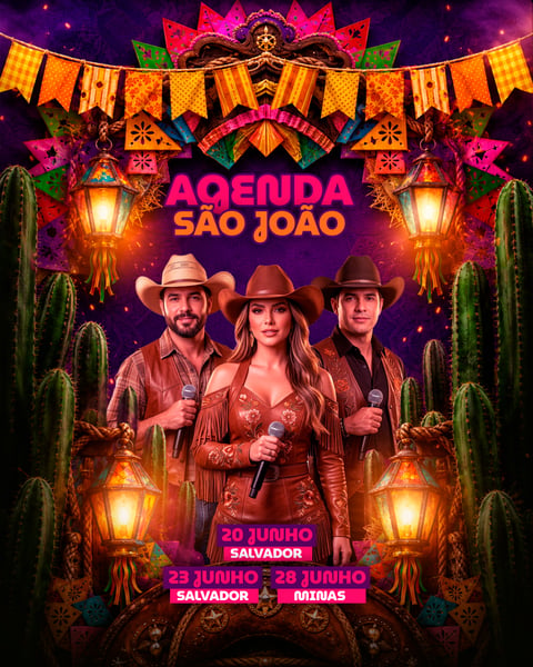 Agenda São João Sertanejo com Trio de Cantores e Cenário Nordestino Iluminado
