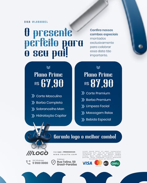 O PRESENTE PERFEITO GARANTA O COMBO BARBEARIA DIA DOS PAIS SOCIAL MEDIA PSD EDITÁVEL