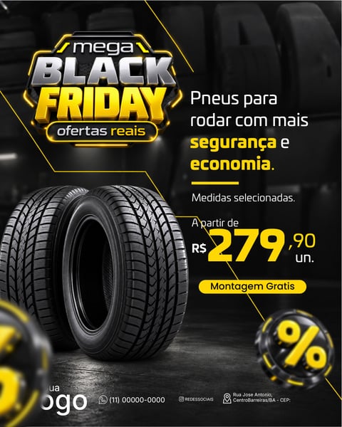 BLACK Black Friday ofertas de pneus de Carros Social Media PSD Editável 7