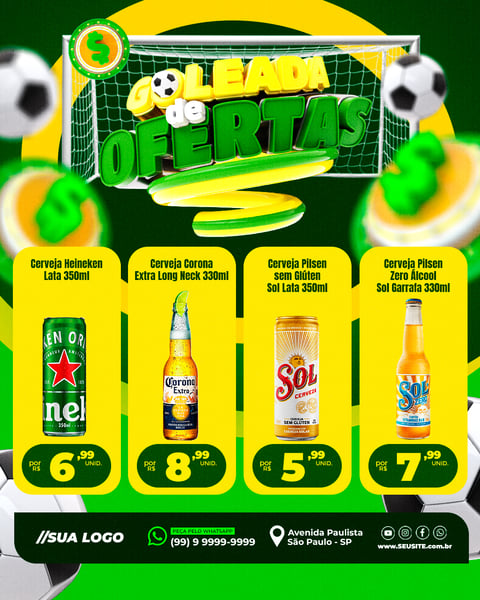 Post Instagram Goleada de Ofertas Bar Cervejaria PSD Editável