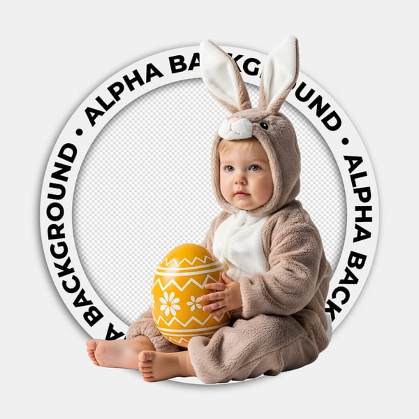 CRIANÇA COM FANTASIA DE COELHINHO DA PÁSCOA SENTADA SEGURANDO UM OVO DA PÁSCOA 03