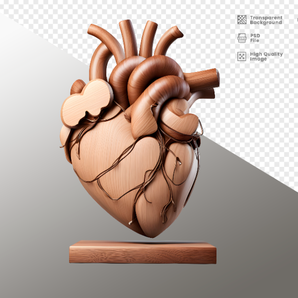 CORAÇÃO DE MADEIRA  ELEMENTO 3D PARA COMPOSIÇÃO - HEART