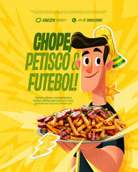 Copa do Mundo 2026 Bar Restaurante Chope Petisco Futebol Social Media PSD Editável