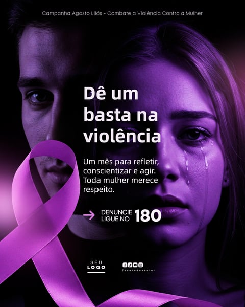 AGOSTO LILÁS CAMPANHA DE CONSCIENTIZAÇÃO AO COMBATE A VIOLÊNCIA CONTRA A MULHER SOCIAL MEDIA PSD EDITÁVEL 1