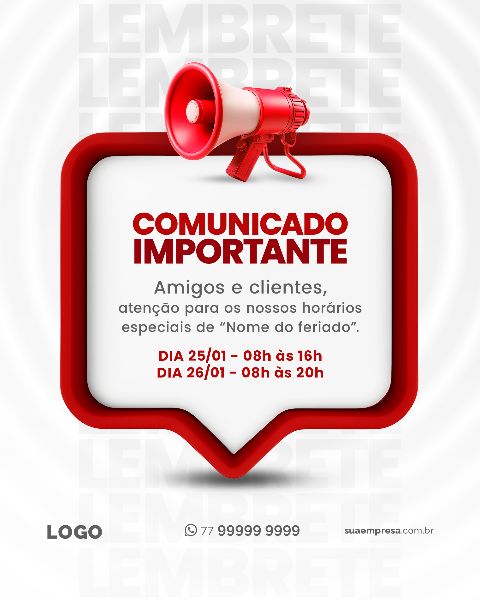 SOCIAL MEDIA PARA AVISOS E COMUNICADOS - VERMELHO