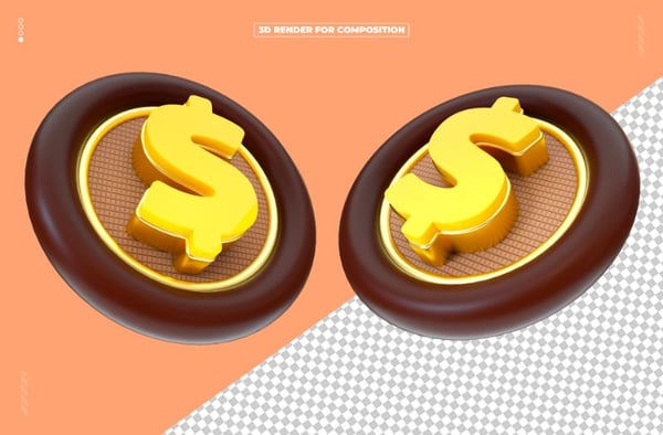 ÍCONES DE DINHEIRO CHOCOLATE 3D PARA COMPOSIÇÃO