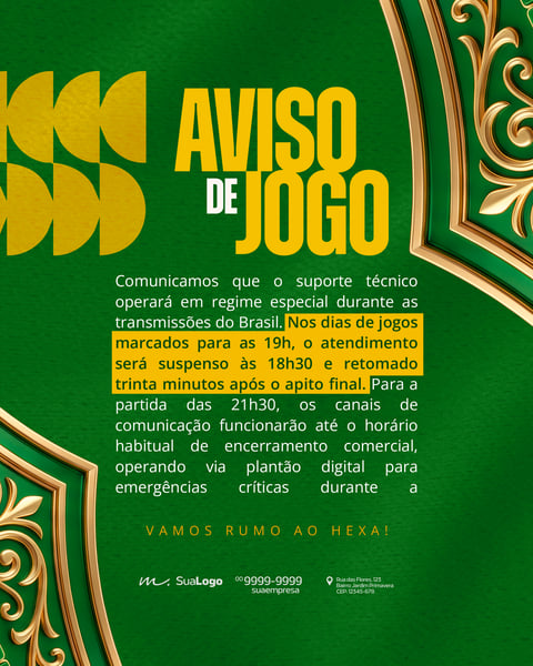 AVISO DE JOGO SELEÇÃO BRASILEIRA EXPEDIENTE ESPECIAL PSD EDITÁVEL