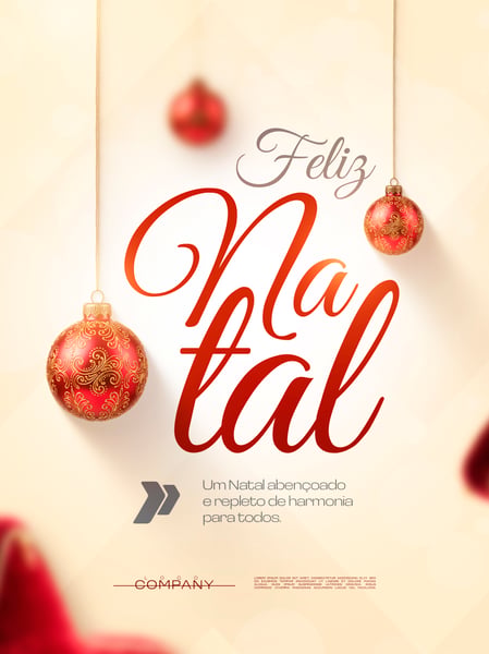 FELIZ NATAL BOLAS VERMELHAS E DOURADAS SOCIAL MEDIA FLYER PSD EDITÁVEL