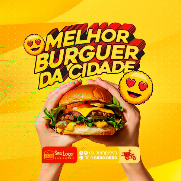 FLYER SOCIAL MEDIA MELHOR BURGUER DA CIDADE FEED PSD EDITÁVEL