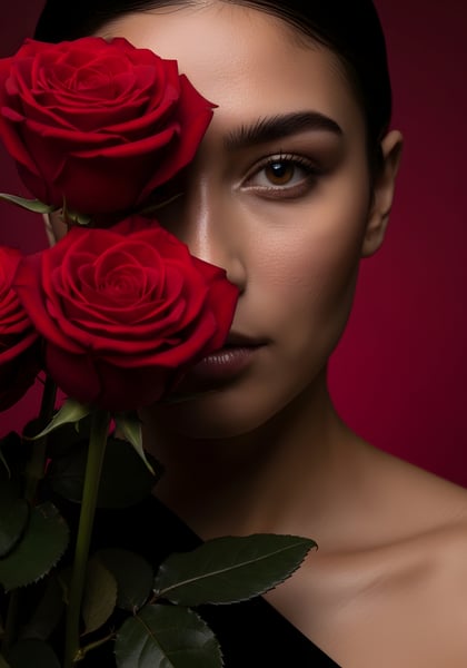 LINDA MULHER COM UMA ROSA NO ROSTO DIA DA MULHER 01
