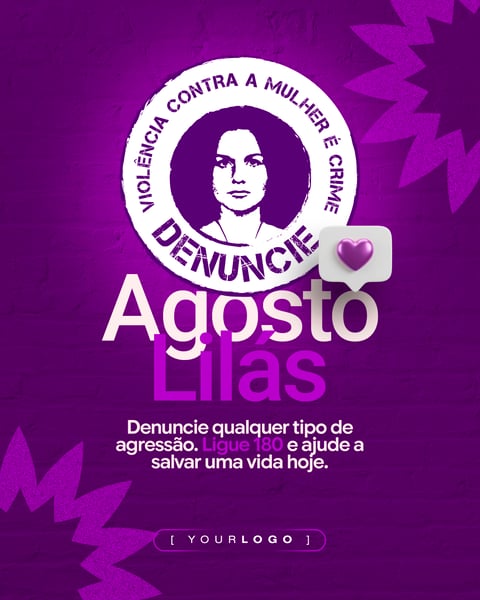 POST AGOSTO LILÁS COMBATE À VIOLÊNCIA CONTRA A MULHER PSD EDITÁVEL
