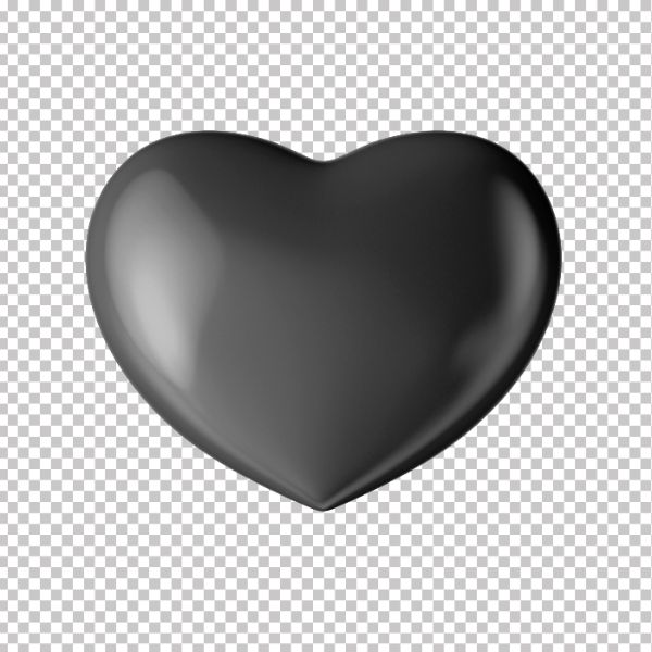 ASSET 3D - CORAÇÃO PRETO SÍMBOLO DE LUTO COM FUNDO TRANSPARENTE