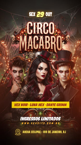 FLYER CIRCO MACABRO STORY PSD EDITÁVEL