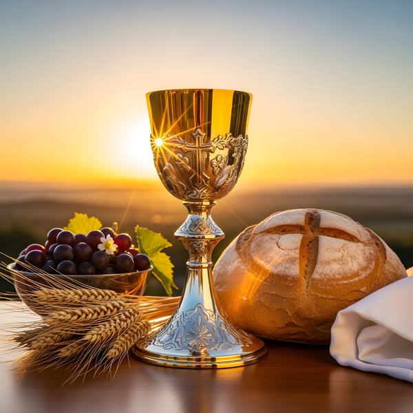 SANTA CEIA DO SENHOR AO POR DO SOL UVA TAÇA PÃO E TRIGO 02