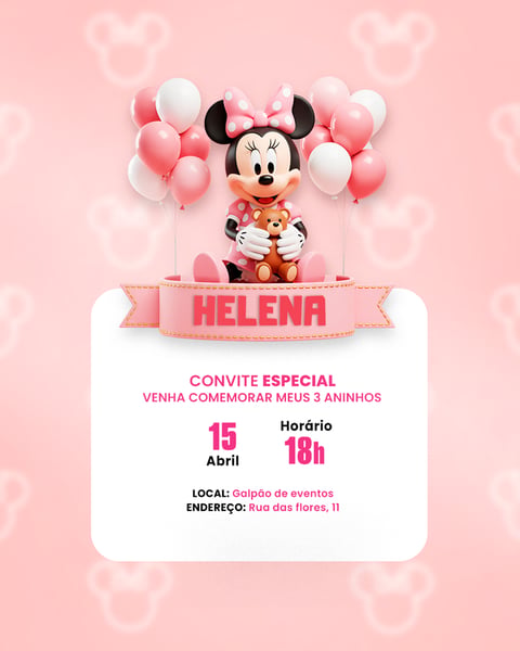 CONVITE ANIVERSÁRIO INFANTIL MINNIE MINEY SOCIAL MEDIA PSD EDITÁVEL 4