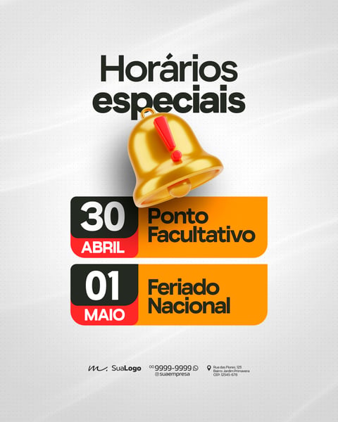 Comunicado de Horário Especial de Funcionamento Social Media PSD Editável 2