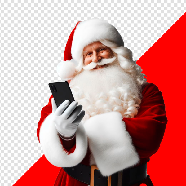 IMAGEM DE PAPAI NOEL SEGURANDO  CELULAR SEM FUNDO