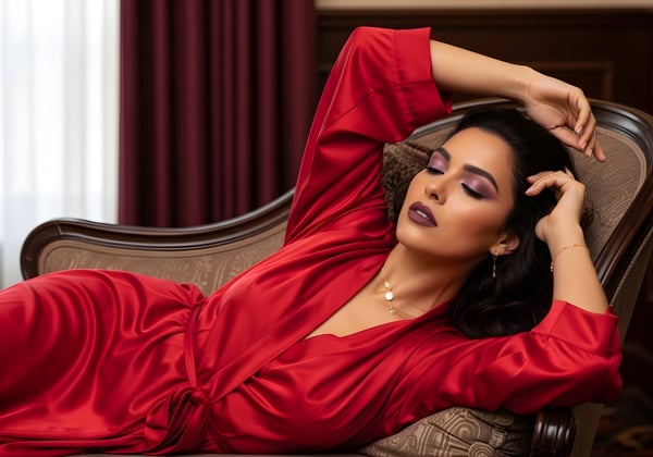 LINDA MULHER COM UMA ROSA DEITADA SOBRE O SOFÁ DIA DA MULHER 03