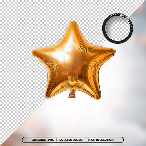 3D RENDER BALÃO METALIZADO ESTRELA DOURADO ELEMENTO ÍCONE PSD PNG