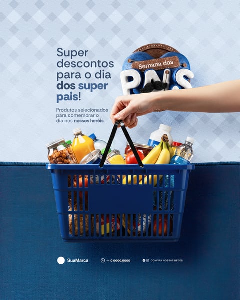 CAMPANHA SEMANA DOS PAIS SELO 3D COM OFERTAS SOCIAL MEDIA PSD EDITÁVEL