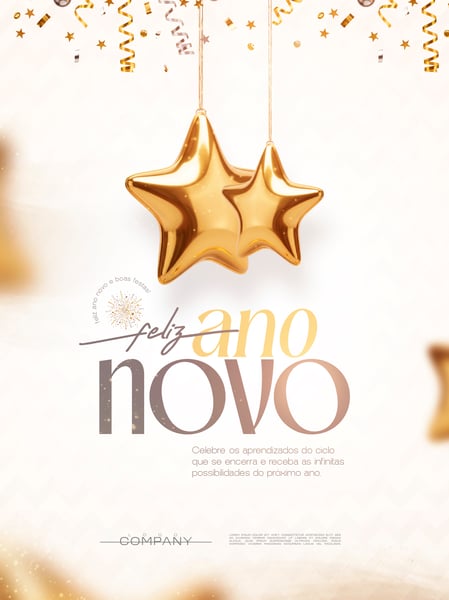 FELIZ ANO NOVO 2025 BALÕES DOURADOS SOCIAL MEDIA FLYER PSD EDITÁVEL