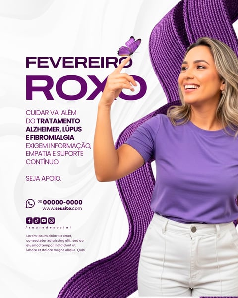 FEVEREIRO ROXO MÊS DE CONSCIENTIZAÇÃO SOBRE ALZHEIMER FIBROMIALGIA E LÚPUS SOCIAL MEDIA PSD EDITÁVEL 7