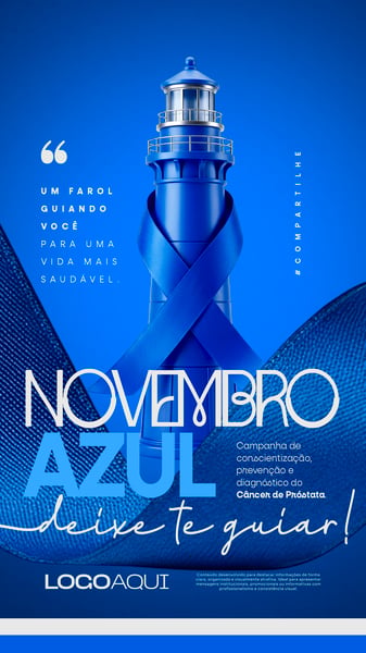 NOVEMBRO AZUL FAROL E LAÇO DE PREVENÇÃO SOCIAL MEDIA FLYER PSD EDITÁVEL STORY
