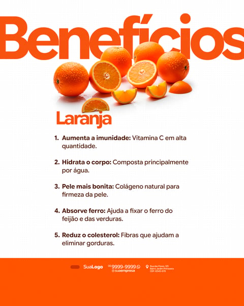 BENEFÍCIOS LARANJA FRUTA SOCIAL MEDIA PSD EDITÁVEL
