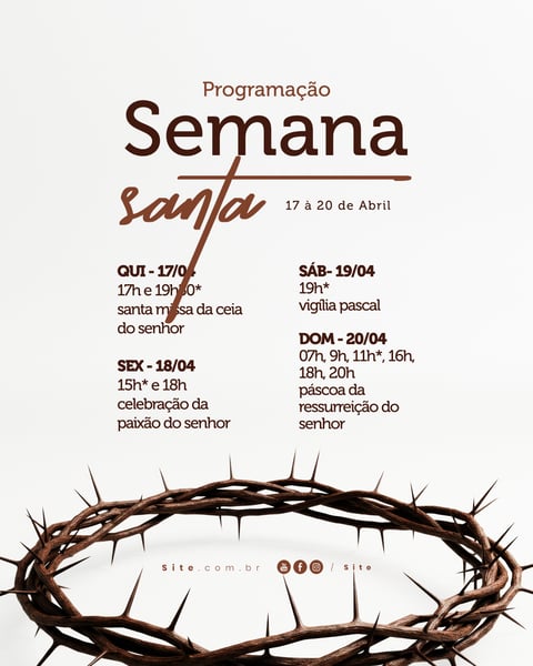 PROGRAMAÇÃO SEMANA SANTA PÁSCOA CALENDÁRIO SOCIAL MEDIA EDITAVEL