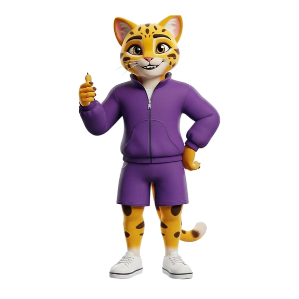 Guepardo Mascote 3d Fofo Em Agasalho Roxo Dando Joinha De Aprovação E Sucesso