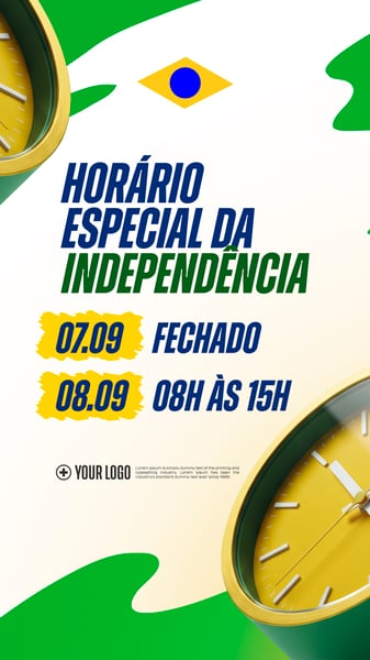 AVISO HORÁRIO INDEPENDÊNCIA DO BRASIL SOCIAL MEDIA FLYER PSD EDITÁVEL STORY